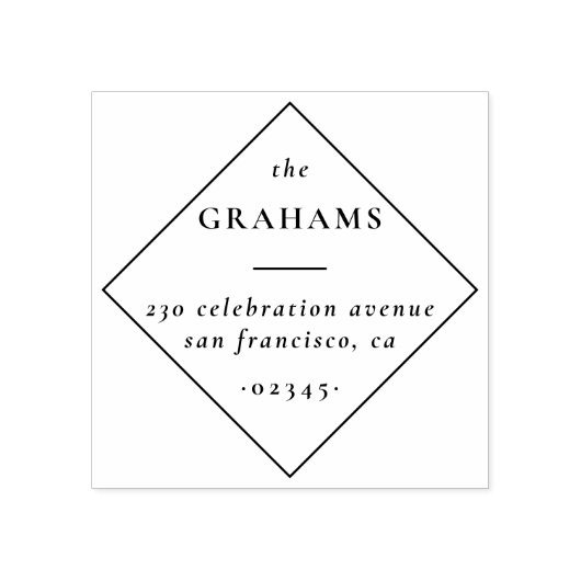 Klassieke Minimalistische Naam Diamond Retouradres Rubberstempel (Afrduk)