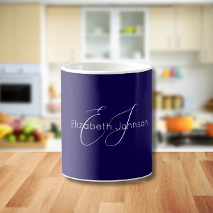 Klassieke minimalistische naam monogram blauw en w koffiemok