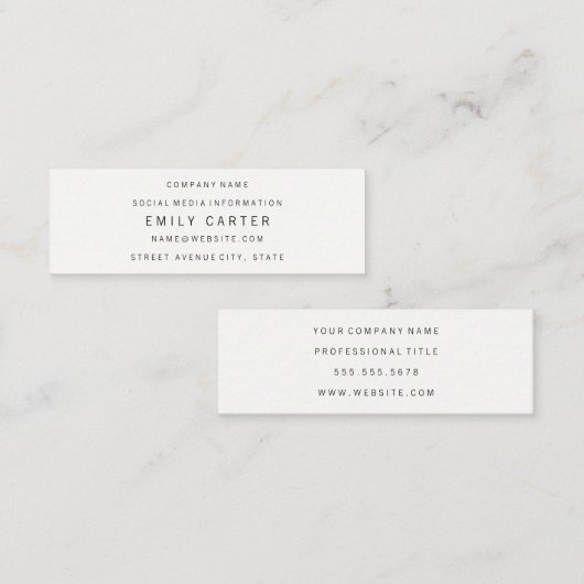 Klassieke minimalistische professional mini visitekaartje (Voorkant / Achterkant)