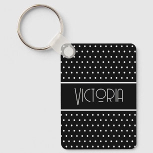 Klassieke Minimalistische Retro Polka Dots Zwart & Sleutelhanger