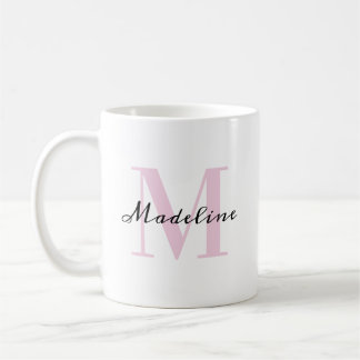 Klassieke Minimalistische Roze & Zwarte Monogramna Koffiemok