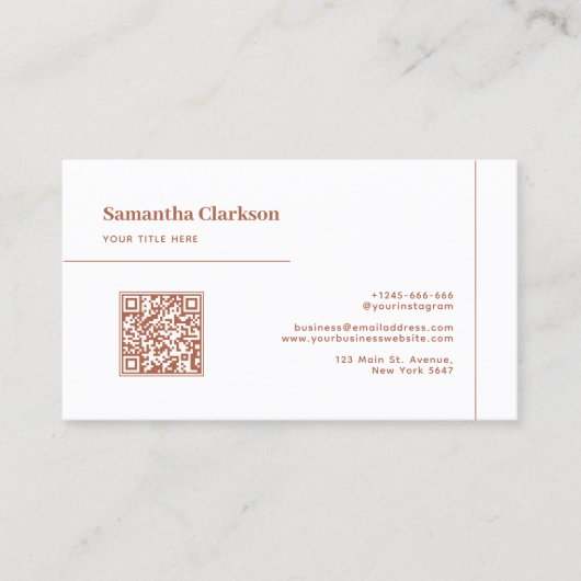 Klassieke Minimalistische Terracotta Line QR-code Visitekaartje (Voorkant)