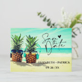 Klassieke minimalistische, tropische strand save the date (Staand voorkant)