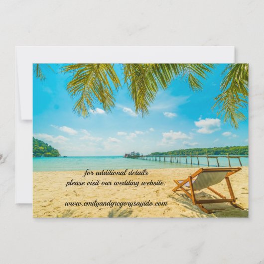 Klassieke minimalistische, tropische strand save the date (Achterkant)