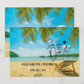 Klassieke minimalistische, tropische strand save the date (Voorkant / Achterkant)