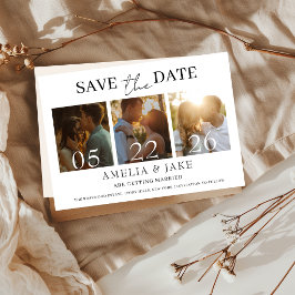 Klassieke Minimalistische Trouwkaart met 3 Foto's Save The Date