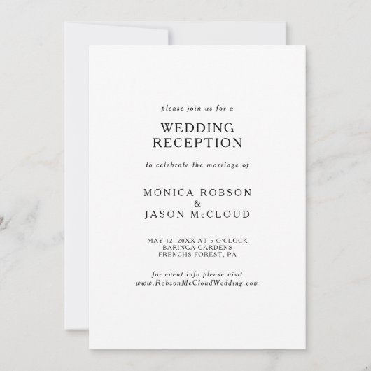 Klassieke Minimalistische Trouwreceptie Uitnodigin Kaart (Voorkant)