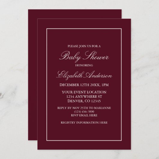 Klassieke minimalistische uitnodiging tot het Baby (Voorkant / Achterkant)