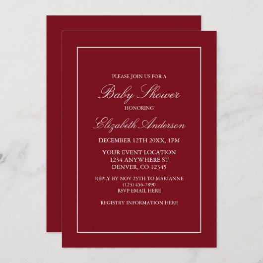 Klassieke minimalistische uitnodiging tot Rode Bab (Voorkant / Achterkant)