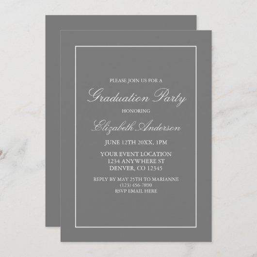 Klassieke minimalistische uitnodiging voor grijs A (Voorkant / Achterkant)