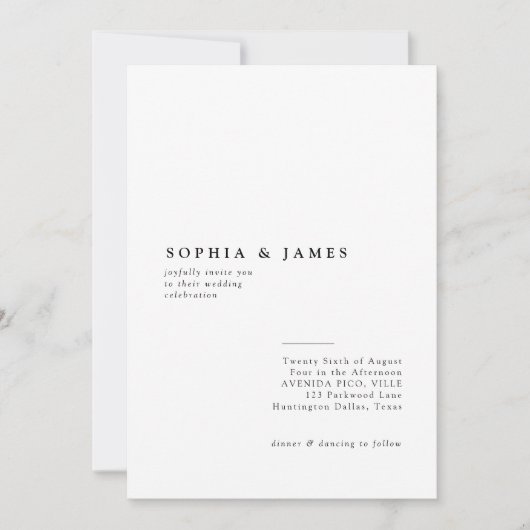 Klassieke minimalistische witte zwarte bruiloft kaart (Voorkant)