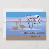 Klassieke minimalistische, zonsondergang, flamingo save the date (Voorkant)