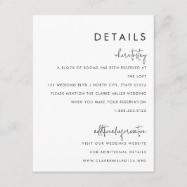 Klassieke minimalistische zwart-wit bruiloft Detai Informatiekaartje