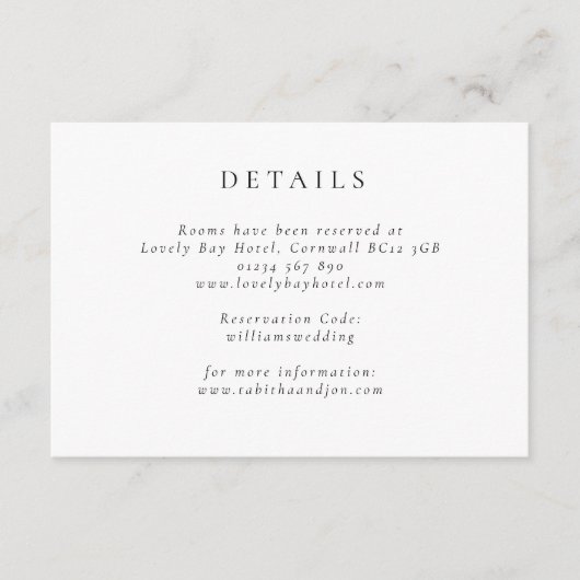 Klassieke minimalistische zwart-wit bruiloft detai informatiekaartje (Voorkant)