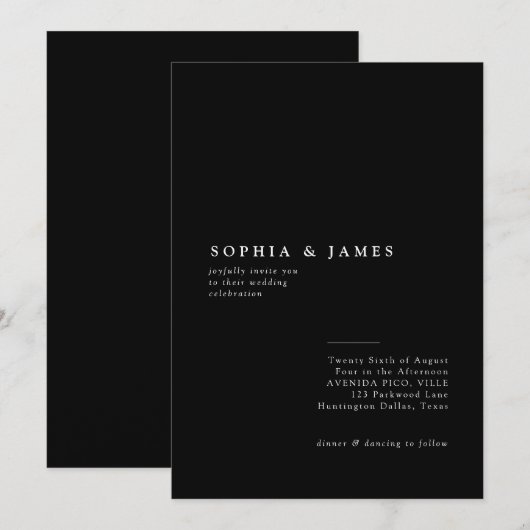 Klassieke minimalistische zwart-wit bruiloft kaart (Voorkant / Achterkant)