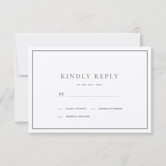 Klassieke minimalistische zwart-wit bruiloft RSVP (Voorkant)