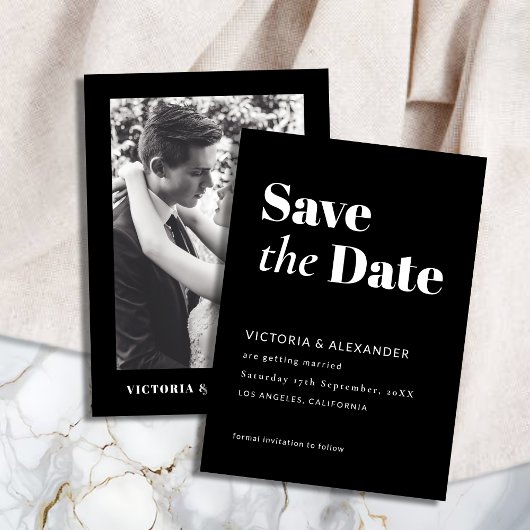 Klassieke minimalistische zwart-wit foto bruiloft save the date