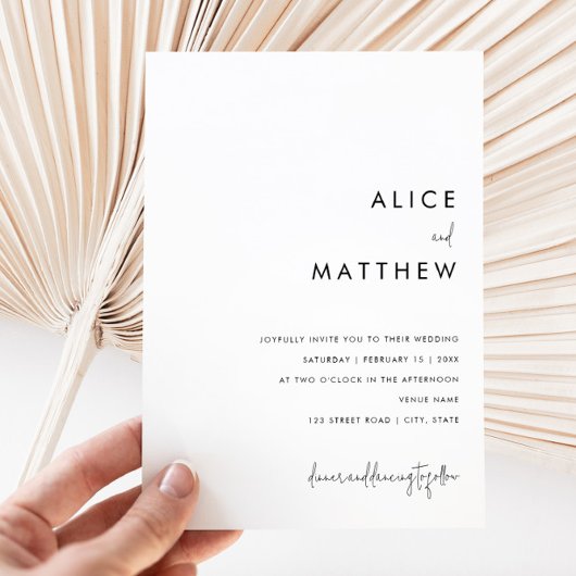 Klassieke minimalistische zwarte en witte bruiloft kaart