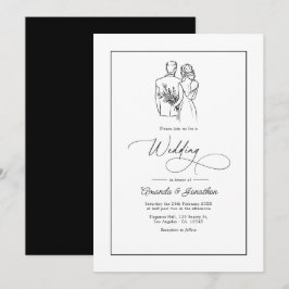 Klassieke Minimalistische Zwarte en Witte Bruiloft Kaart