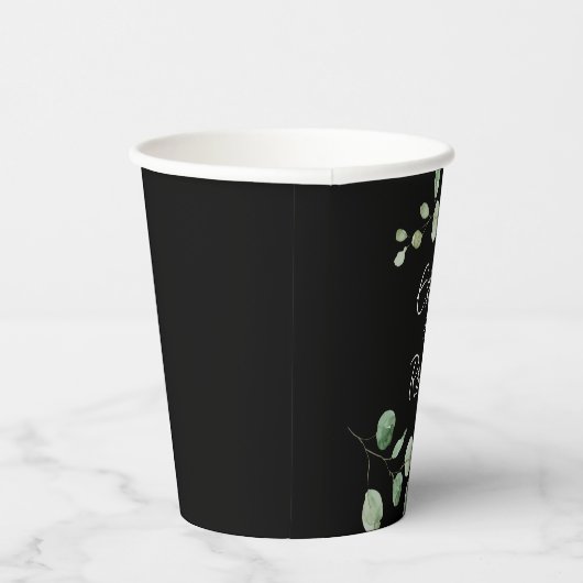 Klassieke minimalistische zwarte Eucalyptus bruilo Papieren Bekers (Rechts)