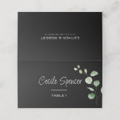 Klassieke minimalistische zwarte Eucalyptus bruilo Plaatskaartje (Buitenkant ongevouwen)