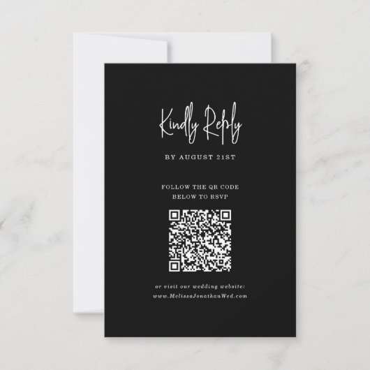 Klassieke minimalistische zwarte QR code script br RSVP Kaartje (Voorkant)