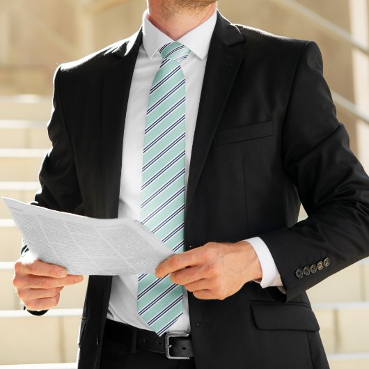 Klassieke Mint Green en Navy Stripes Stropdas