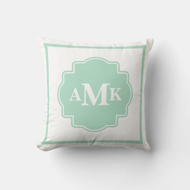 Klassieke Mint Green en White Monogram Pillow Kussen (Voorkant)