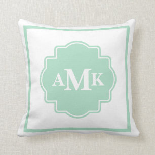 Klassieke Mint Green en White Monogram Pillow Kussen