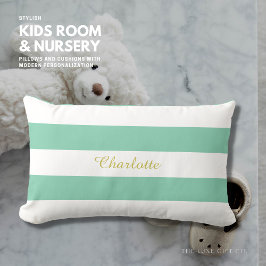 Klassieke Mint Green Stripe Pillow met naam Kussen