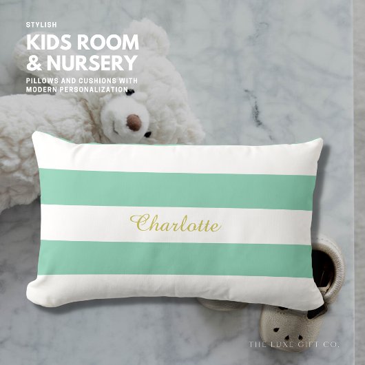 Klassieke Mint Green Stripe Pillow met naam Kussen