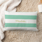 Klassieke Mint Green Stripe Pillow met naam Kussen (Deken)