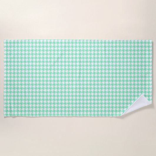 Klassieke Mint White Pepita Houndstooth Pattern Strandlaken (Voorkant)