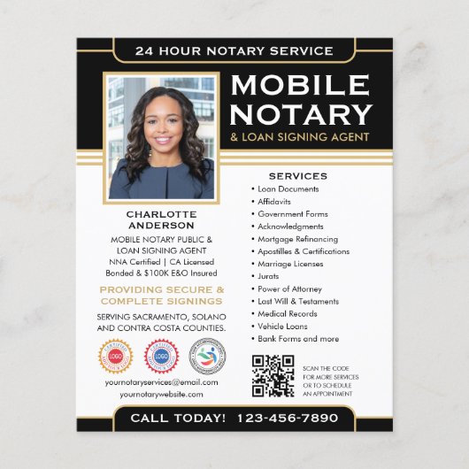 Klassieke Mobiele Notaris Openbare QR Code Zwart G Flyer (Voorkant)