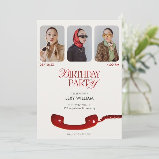 Klassieke  mode fotocollage verjaardag kaart (Staand voorkant)