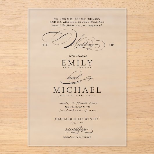 Klassieke Modern Elegant Script Wedding Acryl Uitnodigingen (Voorkant)