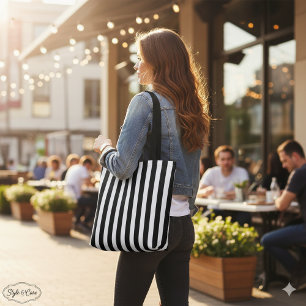 Klassieke Modern Gestreepte Zwart-Wit Carryall Tote Bag