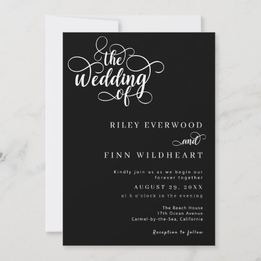Klassieke Modern Zwart-wit Script Wedding Kaart (Voorkant)