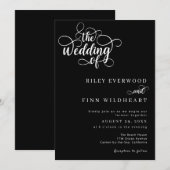 Klassieke Modern Zwart-wit Script Wedding Kaart (Voorkant / Achterkant)