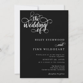 Klassieke Modern Zwart-wit Script Wedding Kaart