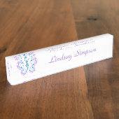 Klassieke moderne blauw roze Paarse vlinderkunst Naambordje (Zijkant)