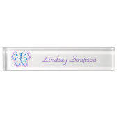 Klassieke moderne blauw roze Paarse vlinderkunst Naambordje (Voorkant)