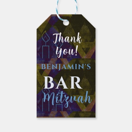 Klassieke moderne blauwe balk Mitzvah Bold Bedankt Cadeaulabel (Voorkant)