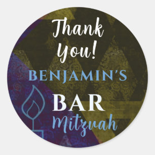 Klassieke moderne blauwe balk Mitzvah Bold Bedankt Ronde Sticker
