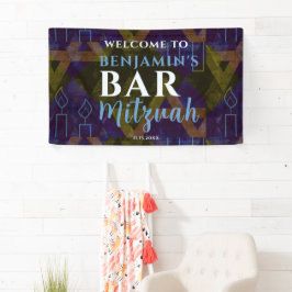 Klassieke, moderne blauwe balk Mitzvah Bold Type W Spandoek