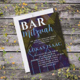Klassieke Moderne Blauwe Bar Mitswa Vet Schriftype Kaart