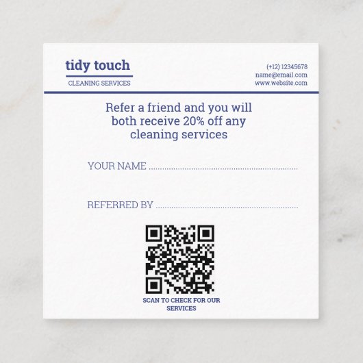 Klassieke Moderne Blauwe Polka Dots Schoonmaak Die Aanbevelingskaartje (Achterkant)