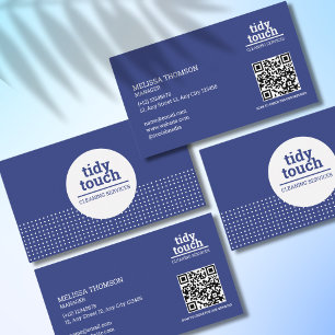 Klassieke Moderne Blauwe Witte Polka Dots Schoonma Visitekaartje