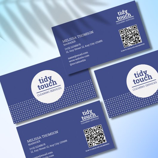 Klassieke Moderne Blauwe Witte Polka Dots Schoonma Visitekaartje
