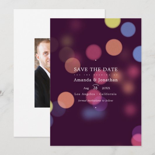 Klassieke moderne Bokeh Weddenschappen Save The Date (Voorkant / Achterkant)